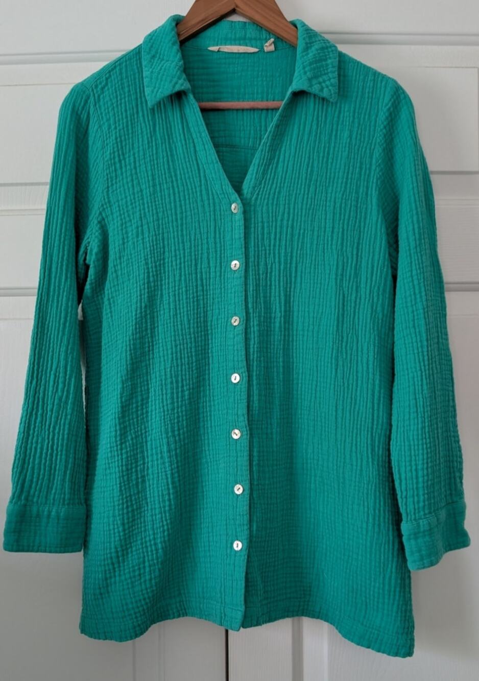 Soft Surroundings Escambia Gauze Button Tunic Top Bright Green